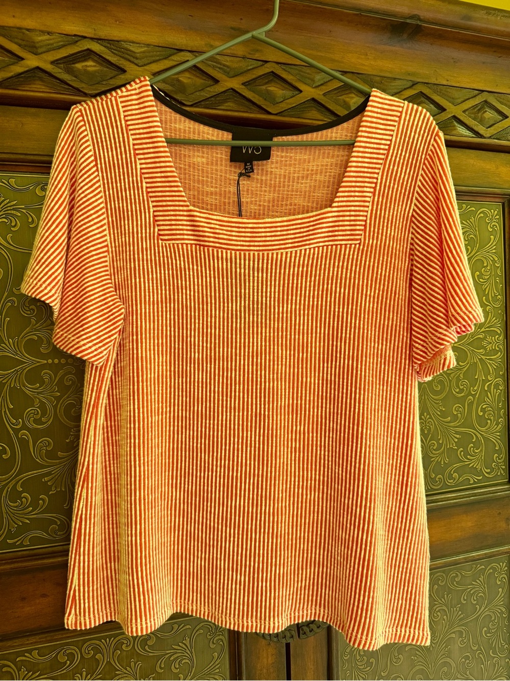 W5 Red and White Striped Short-Sleeve Square Neck Tee